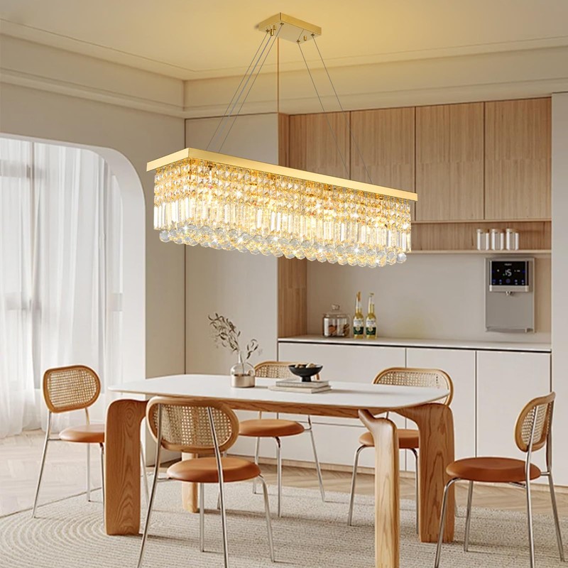 MSSIAN Premium K9 Crystal Chandelier, Gold Classic Rectangular, E12 Base