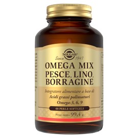 Solgar Omega Mix - 60 perle softgels - Integratore alimentare con olio di pesce, olio di semi di lino e olio di borragine, fonti di Omega-3, Omega-6 e Omega-9