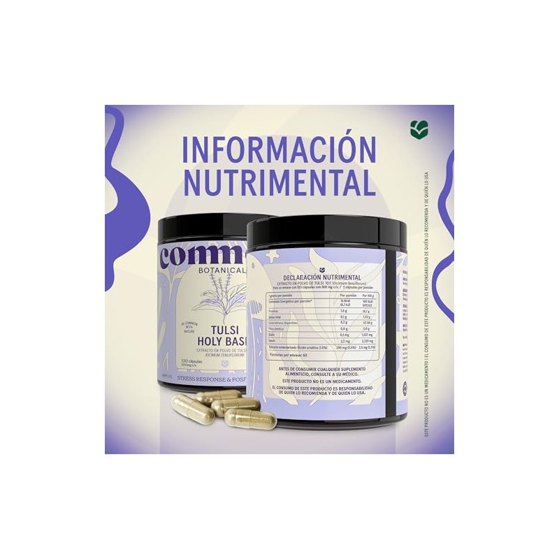 COMMONS Adaptógenos Tulsi 100% Orgánico Suplemento Natural Té de Albahaca