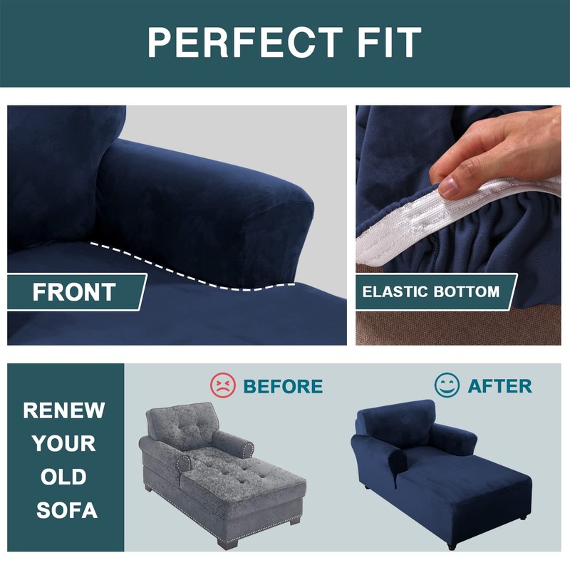 FantasDecor Velvet Chaise Lounge Cover Stretch Double Arm Chair Slipcover