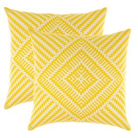 TreeWool Kaleidoscope Accent Set of 2 Cotton Cushion Covers (55 x 55 cm, Yellow & White)