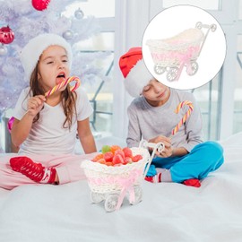 POPETPOP Wicker Baby Carriage- Rattan Baby Doll Basket with Stroller Cart Candy Basket Vintage Baby Carriage Decorations for Baby Shower Party Favors