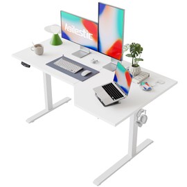 Agilestic Electric Standing Desk, L-Shaped 55 Inches Height Adjustable Desk, Sit and Stand up Desk for Work Office Home, Ergonomic Rising Computer Table for Home Office with Splice Board, White