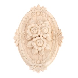 MUXSAM Wood Carved Applique Frame Onlay Unpainted Furniture Decoration Unpainted Oval Patterns 13x9cm