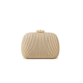 Women's Luxury Looking Pleated Style Clutch Evening Bag Pefect For Wedding Bridal Prom Party (Gold Shell)