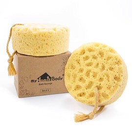 myHomeBody Esponja de baño, esponja de espuma, esponja de ducha para cuerpo, redonda, paquete de 2 | Large Size, Lots of Lather, Bath Sponges for Show