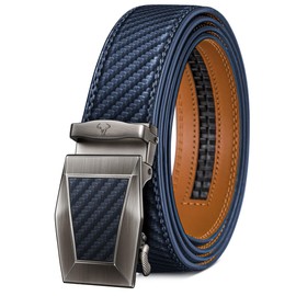 BULLIANT Men's Leather Belt Ratchet Belt Automatic Buckle for Men Business Suit, Wide 35 mm Belt, Size Adjustable, Navy Blue3382
