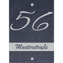 laser-diele Slate House Number - Name Plate Front Door - House Number Sign - House Number with Street Names - 200 x 300 mm - Portrait Format 2 Spacers