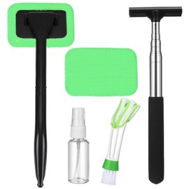 Lanties Car Window Cleaner Windshield Cleaning Tool Kit with 1 Rearview Mirror Wiper 1 Windshield Cleaning Brush 1 Opening for Ventilation Cleaner Brush 1 Spray Bottle and 2 Washable Microfiber Pads