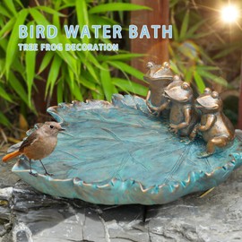 MUMTOP Bird Baths for Outdoors, Antique Outdoor Garden Bird Bath Resin Birdbath Bowl with Cute Birds Ornament for Outside Yard Table Decor