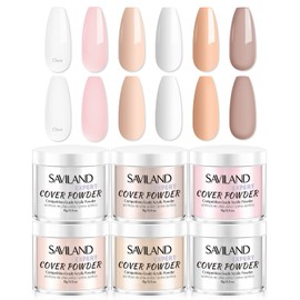 Saviland Acrylic Powder Set: Professional Keratin Nude Pink Acrylic Powder Clear White Acrylic Nail Powder Acrylic Nail Kit for Beginner Manicurist Nail Extension Home Salon Nail Care 0.5oz*6