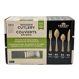 Forest for Climate Wooden Cutlery Set - 180 Forks, 60 Tablespoons, 60 Teaspoons & 60 Knives - 1 Set (360 Pieces)