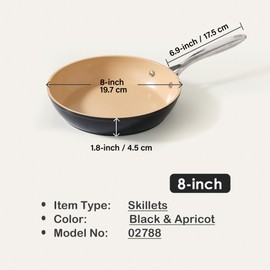 Cooks Standard Hard Anodized Nonstick Frying Pan, 8-inch Ceramic Non Stick Skillet, Induction Cookware Egg Omelette Pan, Oven Safe, Black & Apricot