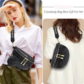 Elsaybro Crossbody Bag Damen Breiter Gurt Bauchtasche Damen Leder Brusttasche mit Münze Geldbeutel, Moderne Taschen mit Breitem Schultergurt, Umhängetasche Damen Klein Handytasche Schwarz