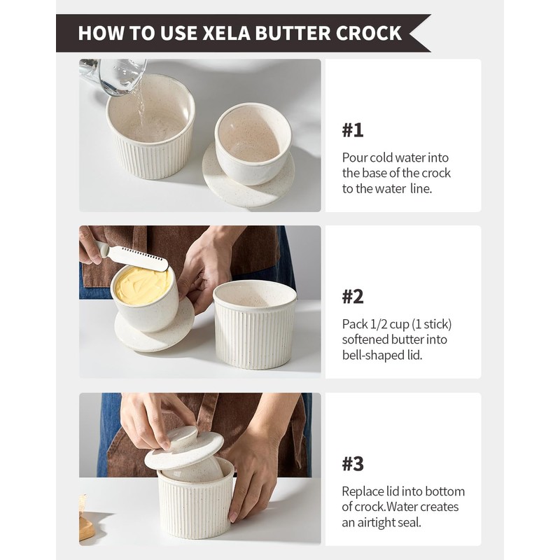 XELA Large Butter Crock with Lid for Countertop, The Original