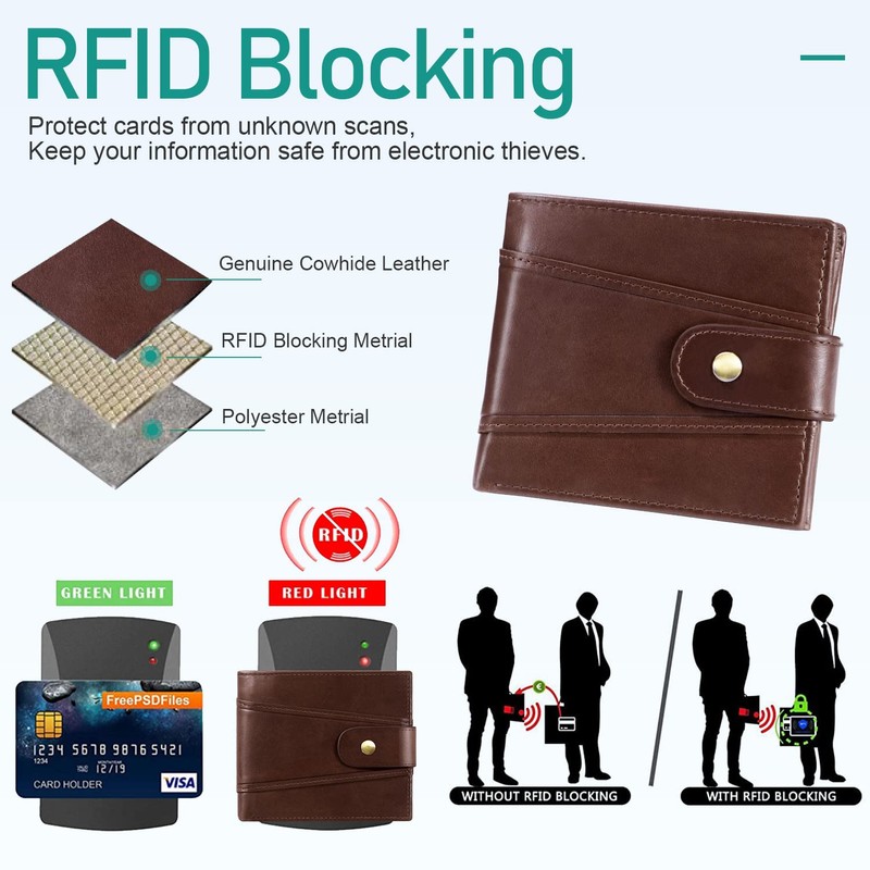 GSG Men's Wallets Cowhide Leather Multi-Functional RFID Blocking Wallet with