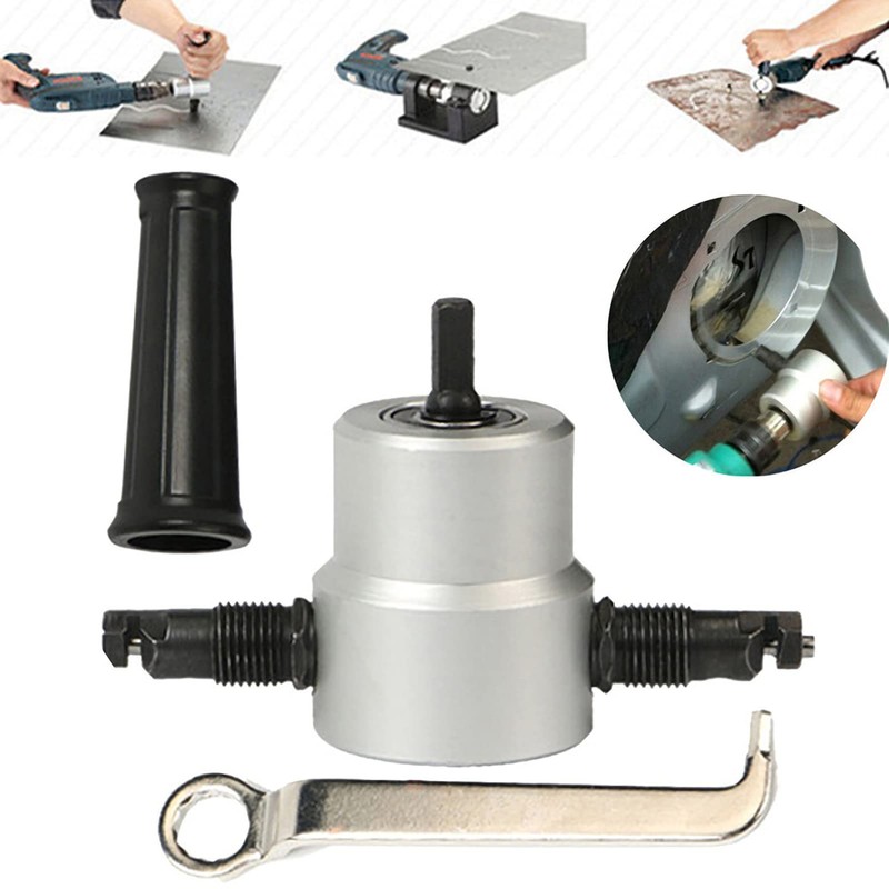 Sheet Metal Nibbler Cutter Double-Headed Sheet Cutter Nibbler Drill Attachment