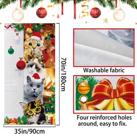 Christmas Door Cover Cute Santa Cat Front Door Covers Decoration 71x36 Inch, Merry Christmas Banner for Holiday Parties, Winter Xmas Decor, Festive Backdrop for Home & Office