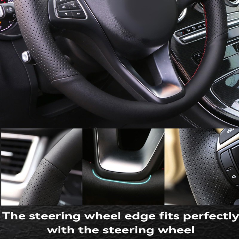 Car Steering Wheel Cover Microfiber Leather Stitch Wheel Wrap Fit