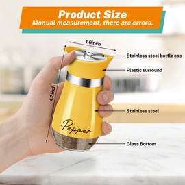 Salt and Pepper Shakers Set,4 oz Glass Bottom Salt Pepper Shaker with Stainless Steel Lid for Kitchen Cooking Table, RV, Camp,BBQ Refillable Design (Yellow)