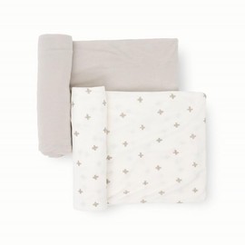 Little Unicorn Large Stretch Knit Swaddle Blanket 2 Pack| Super Soft with Optimal Stretch for swaddling | Giftable Set (Grey Cross)