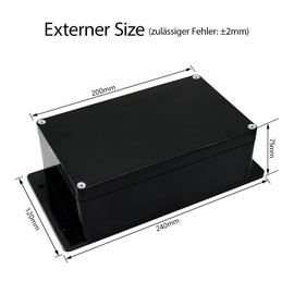 LMioEtool Junction Box Waterproof and Dustproof IP65 Universal Electronic Enclosure ABS Plastic Black with Mounting Ears 200 x 120 x 75 mm (Pack of 2)