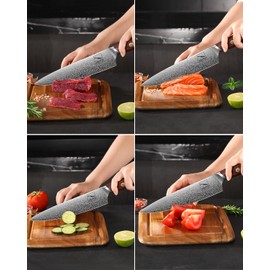 Hinye 8" High Carbon Stainless Steel Kitchen Chef Knife, Redwood Handle, Textured Anti-Stick Blade, Rustproof & Dishwasher Safe, Effortless Chopping, Premium Gift Box