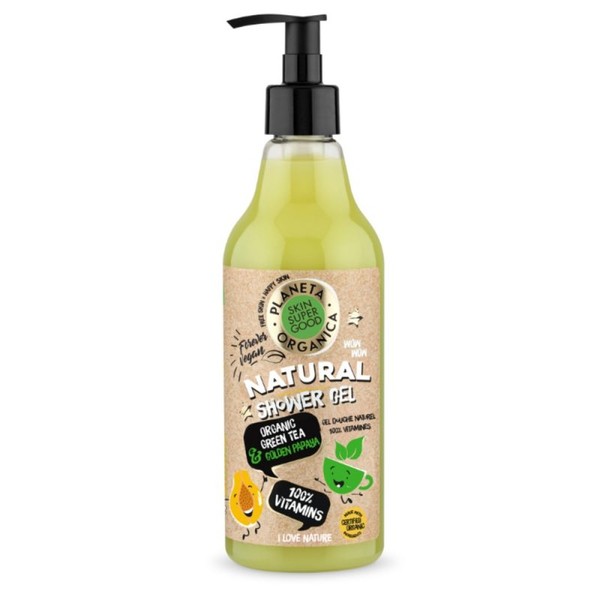 Natural Shower Gel 100% Vitamins Organic Green Tea & Golden Papaya 500ml