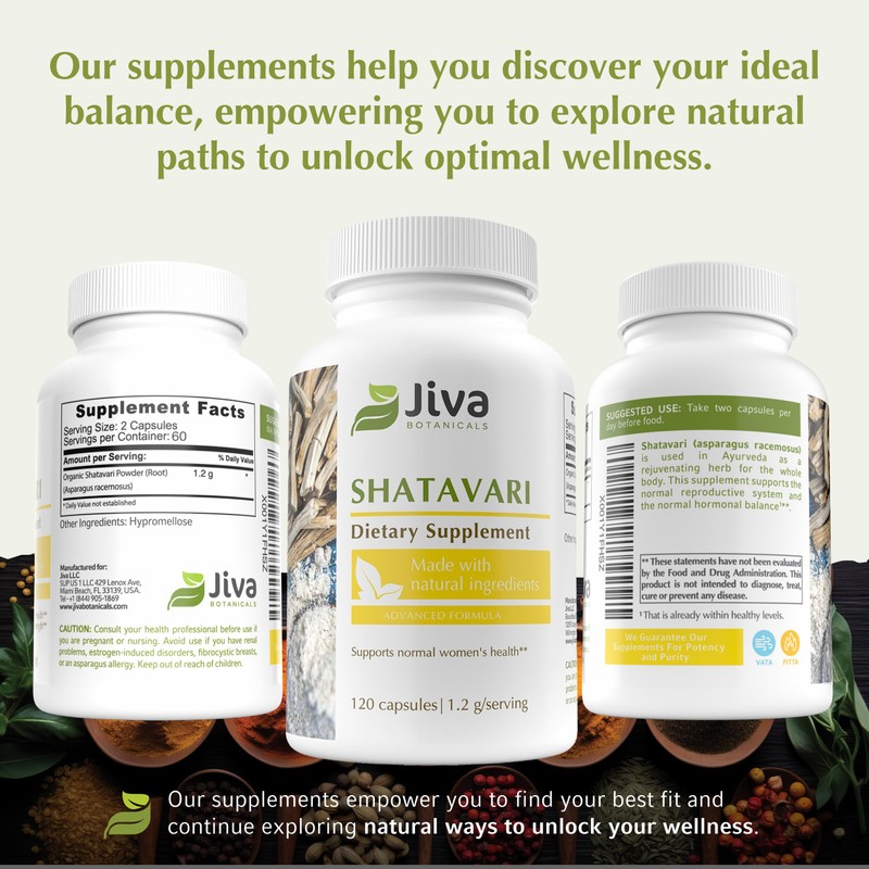 Jiva Botanicals Shatavari Supplement 1200mg - Shatavari Root Powder for