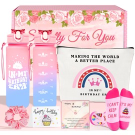 Awfrky Birthday Gifts For Women, Teen Girl, Her, Happy Birthday Gift Box For Girl, Women, Sister, Daughter, Friends, Cute Pink Sports Water Bottle 25oz Gift Set 6pcs