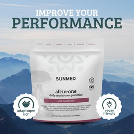 SUNMED All-in-One Mushroom Gummy Supplements for Focus, Energy, Mood & Immune Support – 10 Functional Mushrooms (Lion’s Mane, Reishi, Cordyceps, Chaga) | Wild Raspberry Flavor, 60ct