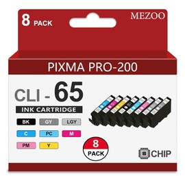 MEZOO CLI-65 CLI65 Cartucho de tinta con chip de alta capacidad compatible con Canon CLI65 CLI-65 Cartuchos de tinta de repuesto para impresora Canon PIXMA Pro-200 Pro-200S (paquete de 8, BK, C, M, Y