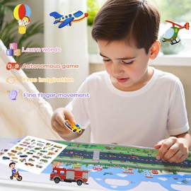 Vehicle Sticker Book for Toddlers 3-6 Years - 36PCS Reusable Waterproof Stickers with Trucks, Cars, Airplanes and Boats, Montessori Travel Activity Toy, Ideal Present for Kids