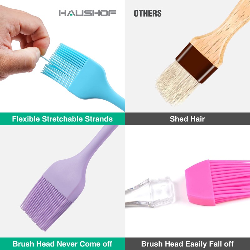 HAUSHOF Silicone Basting Pastry Brush, Heat Resistant Pastry Brush Set,
