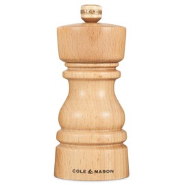 Cole & Mason London Refillable Spice Mill - Kitchen & Home Accessory - Table Salt Grinder - Salt Mill with Ceramic Mechanism - 5", Natural Beech