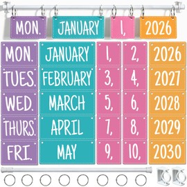 Colorful Flip Calendar Bulletin Board Rainbow Flip Calendar for Classroom Decoration with Hanging Adjustable Holder and 2026 to 2030 Years Date Cards for Back to School Home Decor Teacher Supplies