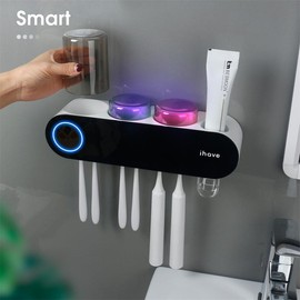 iHave Toothbrush Sanitizer and Holder - UV Toothbrush Holders for Bathrooms with Toothpaste Dispenser, 3 Cups Electric Toothbrush Holder Wall Mounted: Smart Home Gadgets & Stylish Bathroom Accessories Luxury Design, Intelligent Cruising, Automatic Sensing