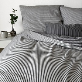 Magano® Luxury Cushion Cover 80 x 80 cm Stripes Grey/White Bamboo & Cotton Satin 400 TC Premium Quality Hypoallergenic and Climate Regulating Reversible Cushion Cover 1 x Pillowcase 80 x 80 cm