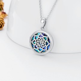 SOULMEET Round Inspirational Flower Om Ohm Aum Lotus Locket Necklace That Holds Picture Photo New Beginning Sterling Silver Abalone Shell Locket Necklace for Yogis (Locket only)