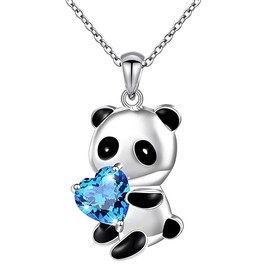 Panda Necklace for Women Blue Crystal Heart Necklaces Panda Pendant Necklace for Girls Christmas Birthday Gifts for Panda lovers Daughter Sister Panda Necklaces