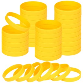 NAHRMY 60PCS Rubber Bracelets Silicone Wristbands for Kid, Elastic Silicone Wristband Bracelet for Sports Teams Party Boys Girls Children Teacher School Gifts Yellow