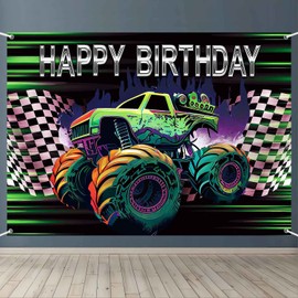 Truck Backdrop Banner Car Birthday Backdrop for Boys Green Truck Birthday Party Decorations Boy Cars Happy Birthday Banner Truck Theme Party Supplies Photo Props 7x5ft