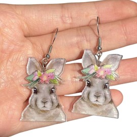 Acrylic Easter Bunny Rabbit Earrings Flower Rabbit Drop Dangle Earrings for Women Holiday Jewelry Gifts-C