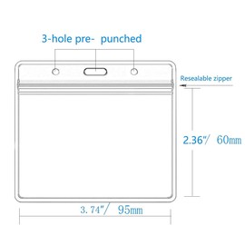Extra Thick Horizontal ID Card Name Tag Badge Holder with Waterproof Type Resealable Zip (Holders, 50 Packs)