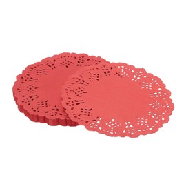 YELARXI Paper Doilies, Paper Lace Doilies Disposable Round Modern Decorative Placemats Bulk, 4.5 Inch Fit for Cakes Desserts Crafts Baked Grilled Fried Food Tableware (50 Pack, Red)