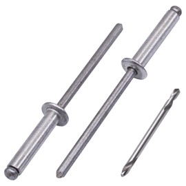 SKIR'CO (100 pcs) Aluminium Blind Rivets 3.2 x 15 mm, Aluminium Mandrel, Pop Rivets, Dome Head, One Drill Bit Included