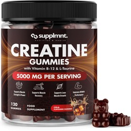 Gomitas de Creatina 5000mg 120uds Sabor Cola | Suplemento Vegano Pre Entreno con B12 y L-Taurina | Aumento de Masa Muscular y Energía para Hombres y Mujeres