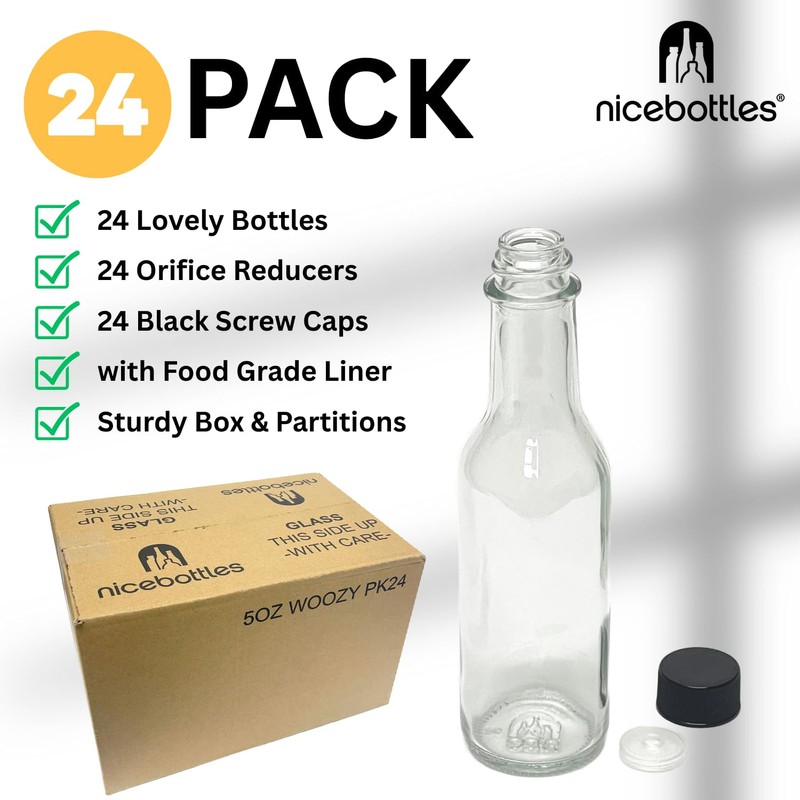 nicebottles Hot Sauce Bottles, 5 Oz - 24 Pack