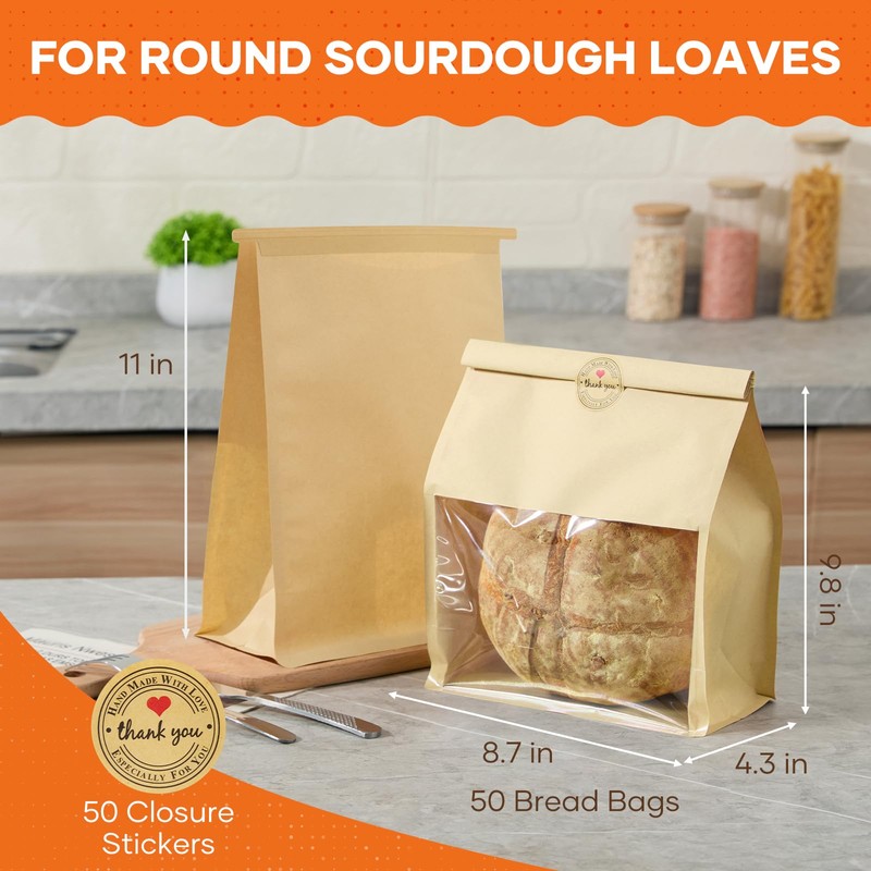 50 Pcs Peyiuio Bread Bags for Homemade Bread with Window,