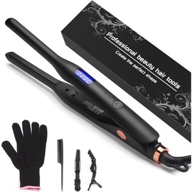 Hair Straightener Pencil Flat Iron, Ceramic Mini Small Flat Iron for Short Hair, Beards & Pixies - Color: Black